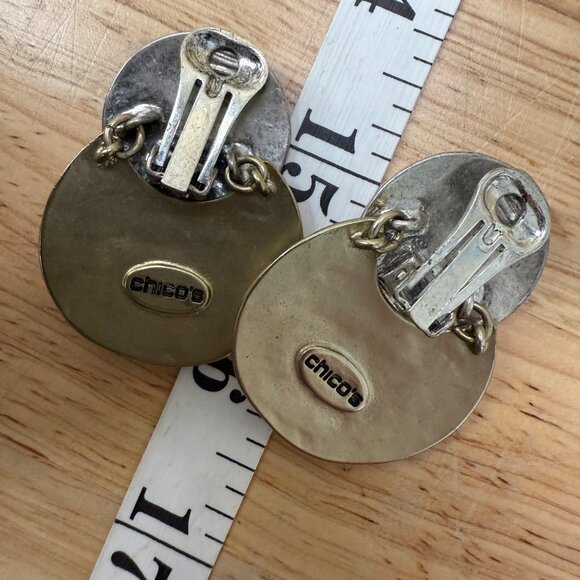 Chicos Silver-Tone Double Disc Clip-On Earrings With Rhinestone Detail - Picture 10 of 10